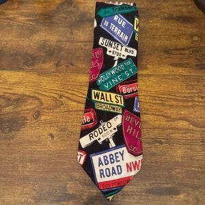 Vintage Addiction Silk Necktie Street Signs Wall St Abbey Road Rodeo Dr